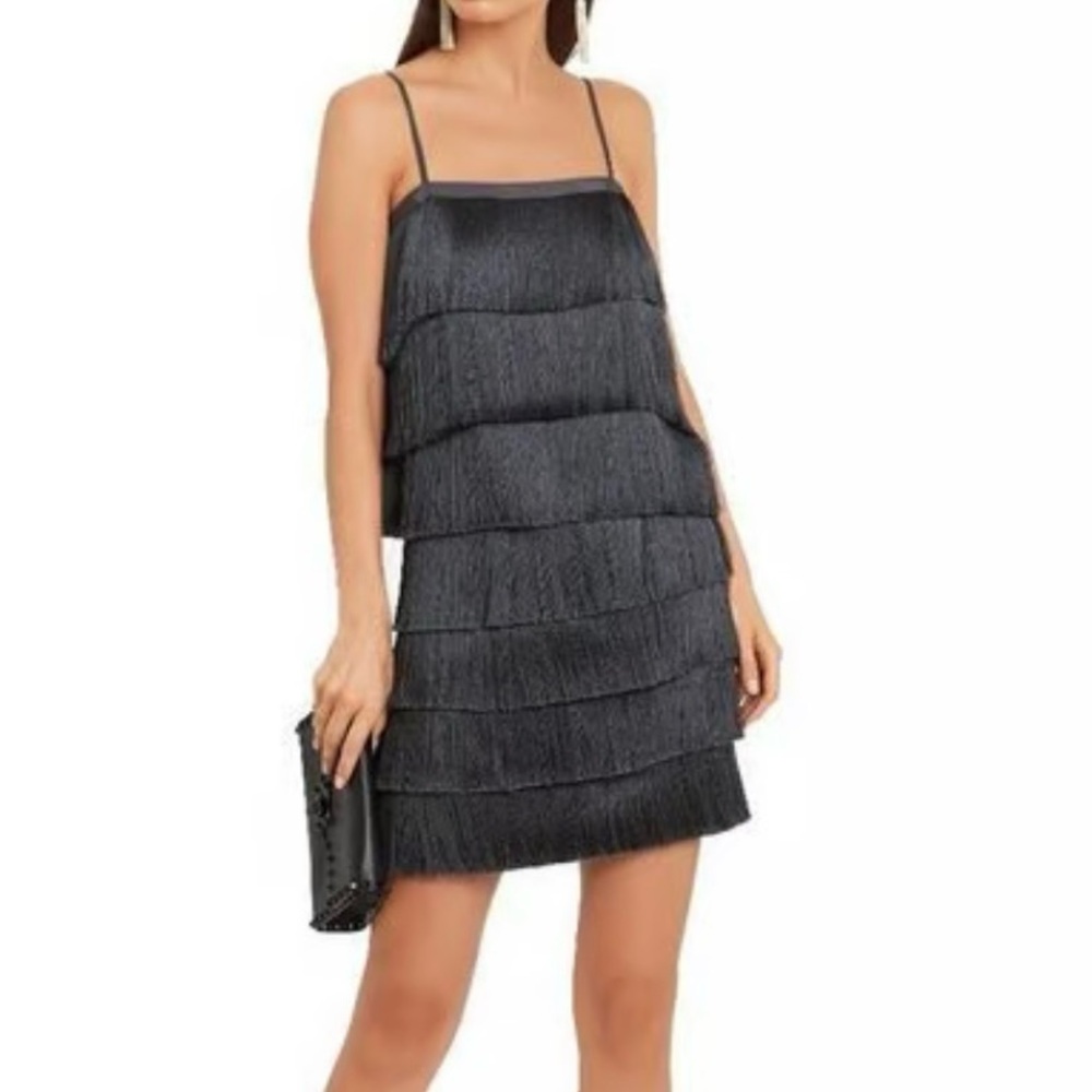INTERMIX Lilou Grey Tiered Fringe Sleeveless Top and Skirt Set in Black